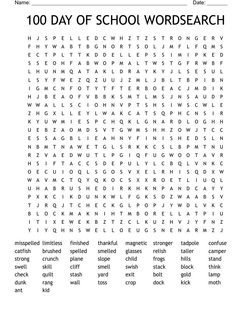 100 DAY OF SCHOOl WORDSEARCH WordMint 100 DAY OF SCHOOl WORDSEARCH WordMint