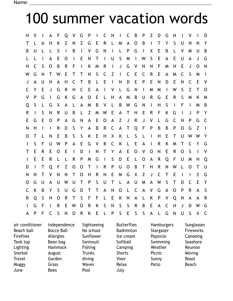 100 Summer Vacation Words Word Search WordMint 100 Summer Vacation Words Word Search WordMint