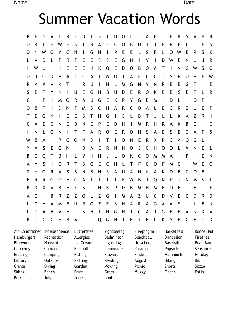 100 Summer Vacation Words Word Search WordMint 100 Summer Vacation Words Word Search WordMint