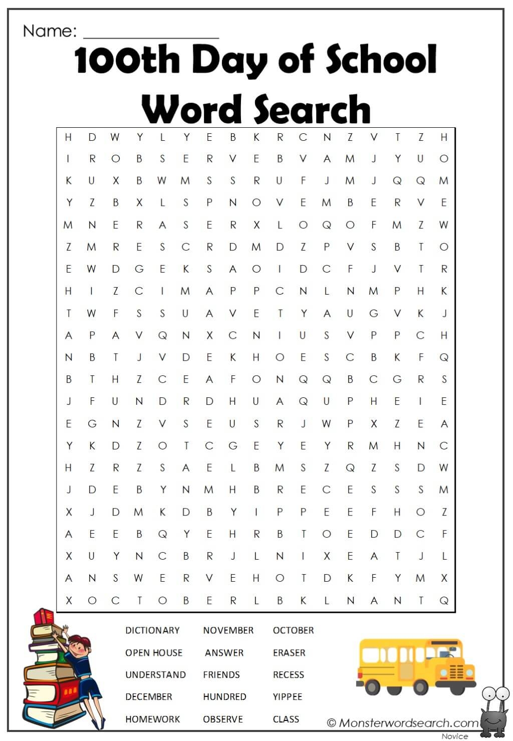 100th Day Of School Word Search Monster Word Search 100th Day Of School Word Search Monster Word Search