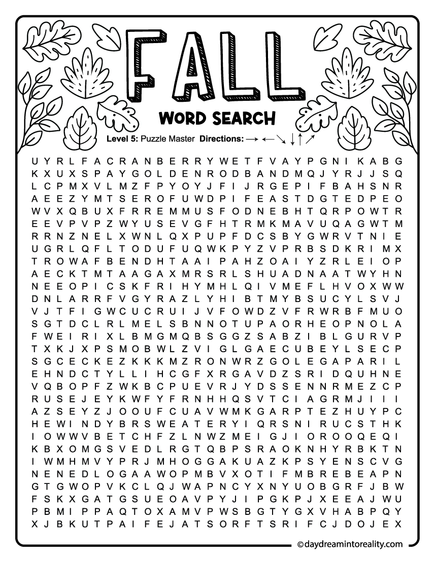15 Fall Word Search Free PDF Printables 6 Levels Of Difficulty Daydream Into Reality 15 Fall Word Search Free PDF Printables 6 Levels Of Difficulty Daydream Into Reality