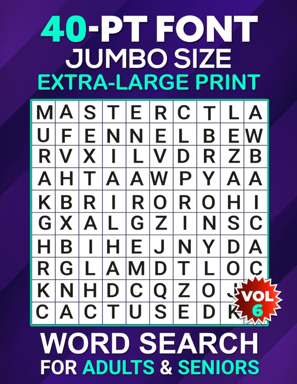 40 Point Font Jumbo Size Extra Large Print Word Search For Adults Seniors Vol 6 By Riddle Master American Book Warehouse 40 Point Font Jumbo Size Extra Large Print Word Search For Adults Seniors Vol 6 By Riddle Master American Book Warehouse