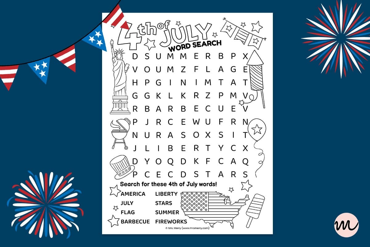 4th Of July Word Search Printable Mrs Merry 4th Of July Word Search Printable Mrs Merry