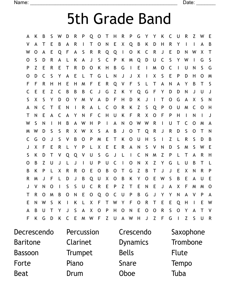5th Grade Band Word Search WordMint 5th Grade Band Word Search WordMint