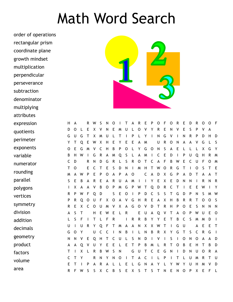 5th Grade Math Vocabulary Word Search WordMint