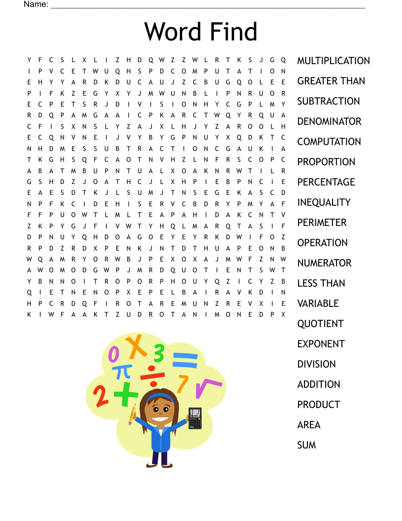 5th Grade Math Word Search WordMint