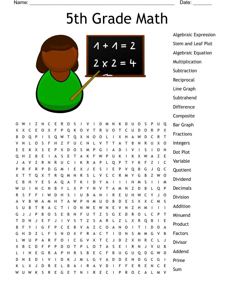 5th Grade Math Word Search WordMint