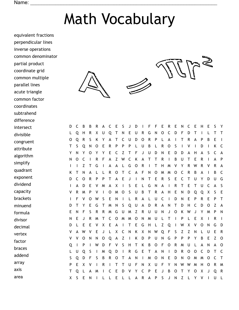 6th Grade Math Word Search Printable 6th Grade Math Word Search Printable