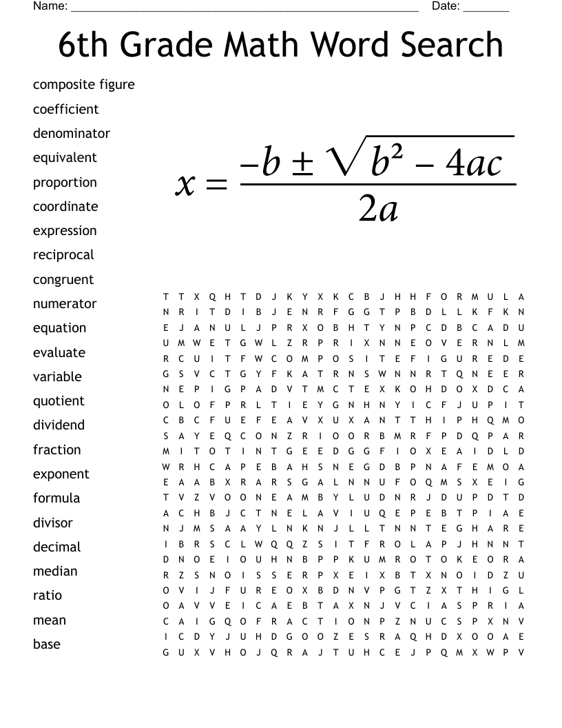 6th Grade Math Word Search WordMint 6th Grade Math Word Search WordMint
