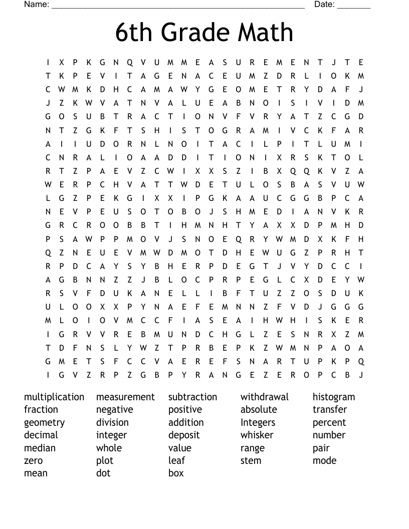 6th Grade Math Word Search WordMint 6th Grade Math Word Search WordMint