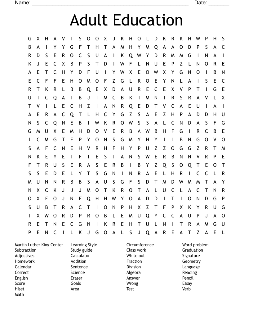 Adult Education Word Search WordMint Adult Education Word Search WordMint