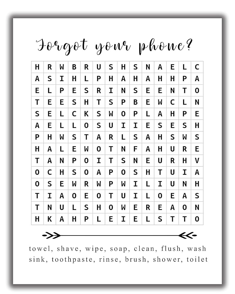 Amazon Funny Bathroom Word Search Puzzle Wall Art Print 11x14 UNFRAMED Black And White Saying Decor Printed On Photographic Paper Forget Your Phone Handmade Products Amazon Funny Bathroom Word Search Puzzle Wall Art Print 11x14 UNFRAMED Black And White Saying Decor Printed On Photographic Paper Forget Your Phone Handmade Products