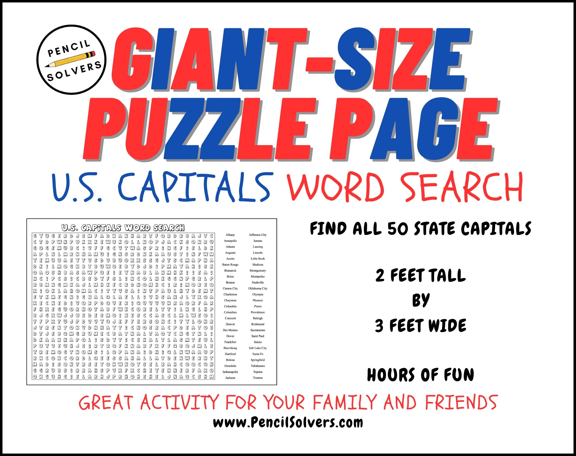 Amazon Giant Size Puzzle Page U S Capitals Word Search Education Edition 24 Tall X 36 Wide Fun Family Actiivity With Kids Great Classroom Activity Toys Games Amazon Giant Size Puzzle Page U S Capitals Word Search Education Edition 24 Tall X 36 Wide Fun Family Actiivity With Kids Great Classroom Activity Toys Games