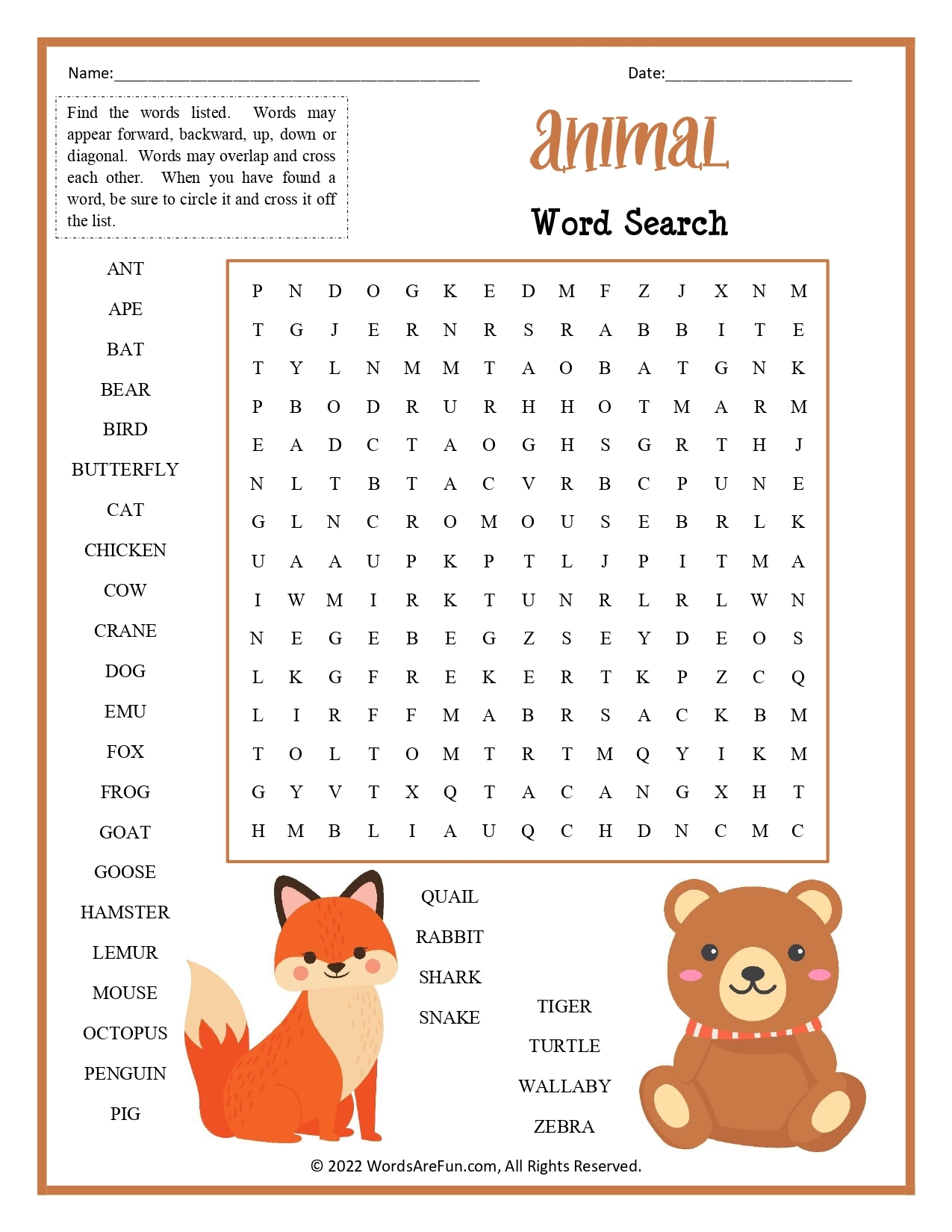 Free Printable Word Search Puzzles Animals Free Printable Word Search Puzzles Animals