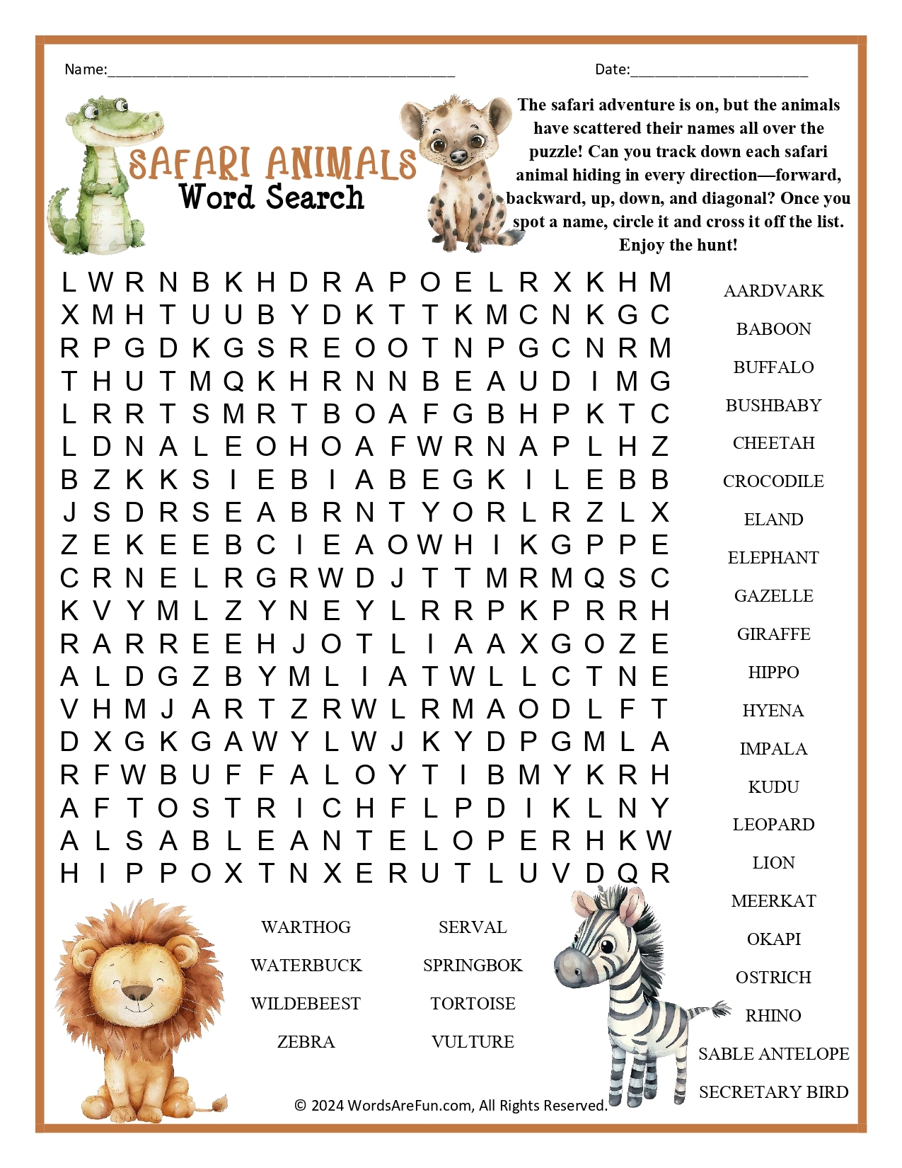 Wild Animal Word Search Printable Wild Animal Word Search Printable