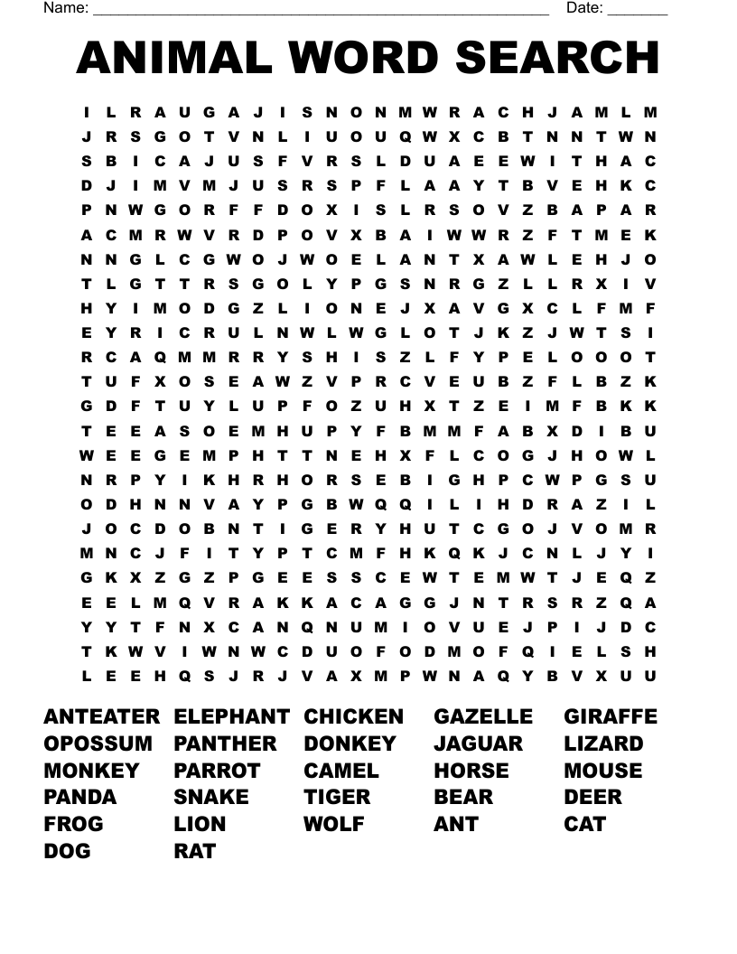 ANIMAL WORD SEARCH WordMint ANIMAL WORD SEARCH WordMint