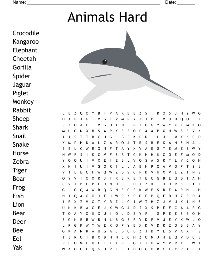 Word Search Printable Hard Level