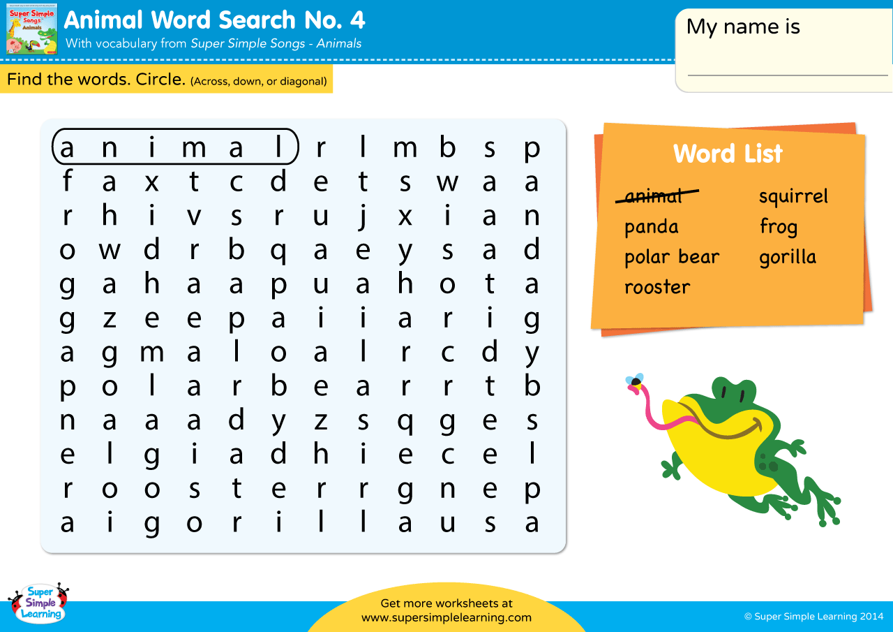 Animals Word Search 4 Super Simple Animals Word Search 4 Super Simple
