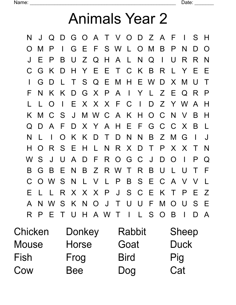 Animals Year 2 Word Search WordMint Animals Year 2 Word Search WordMint
