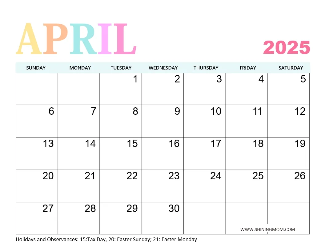 April Calendar Page Printable April Calendar Page Printable