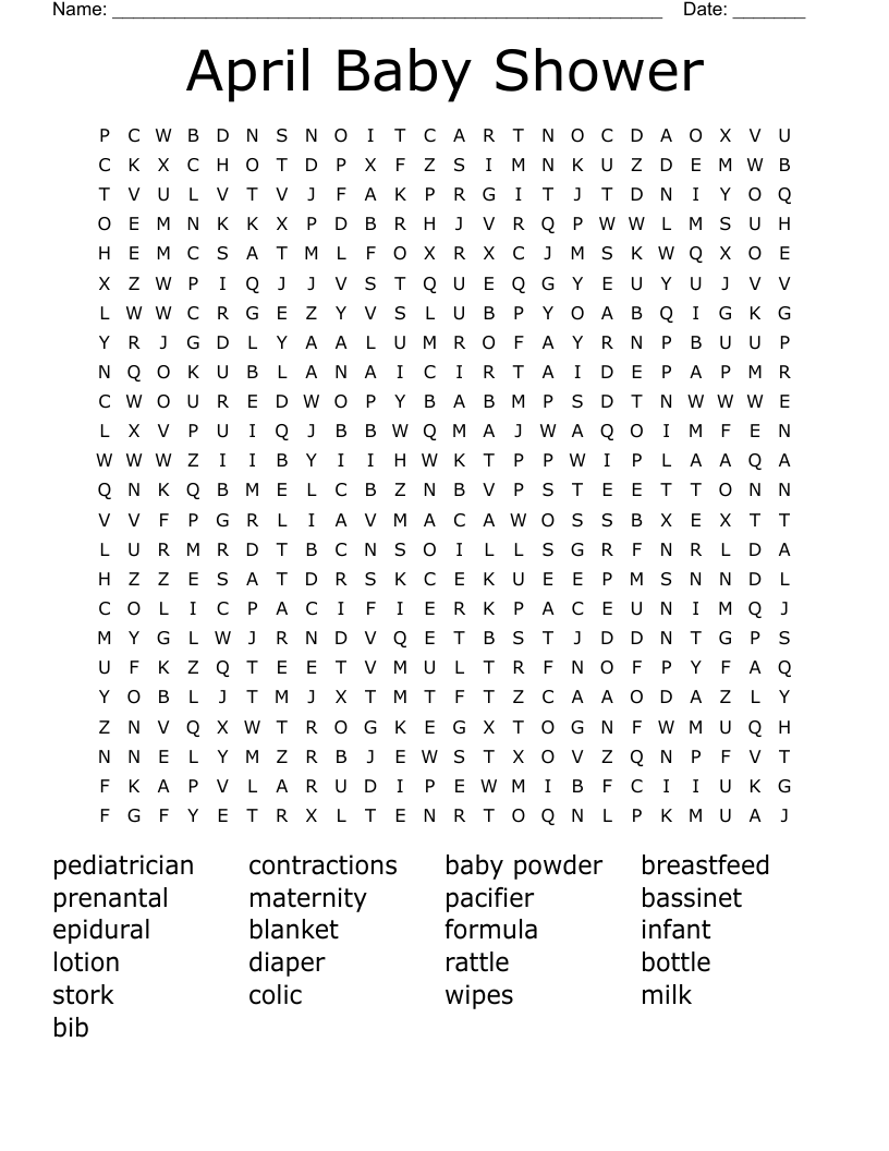 April Baby Shower Word Search WordMint April Baby Shower Word Search WordMint