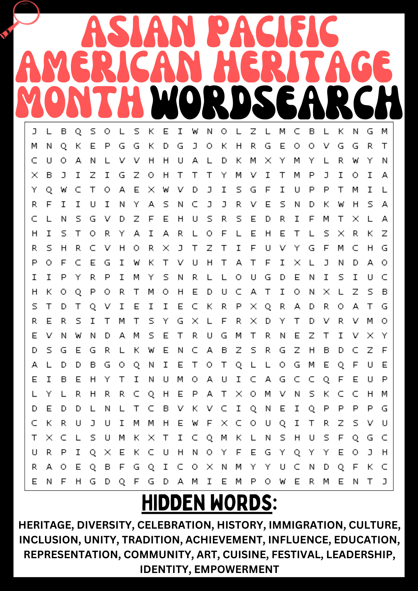 ASIAN PACIFIC AMERICAN HERITAGE MONTH Wordsearch Puzzle Worksheet Printables Activity Made By Teachers ASIAN PACIFIC AMERICAN HERITAGE MONTH Wordsearch Puzzle Worksheet Printables Activity Made By Teachers