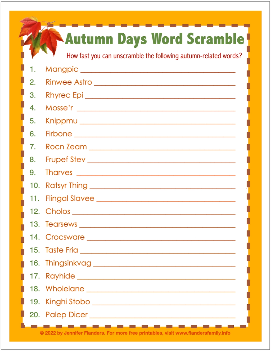 Autumn Days Word Scramble Flanders Family Home Life Autumn Days Word Scramble Flanders Family Home Life