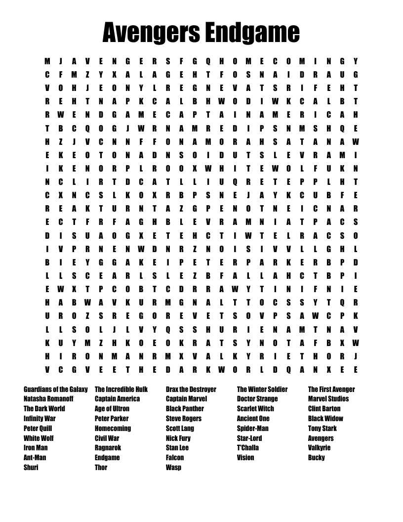 Free Printable Marvel Word Search Free Printable Marvel Word Search