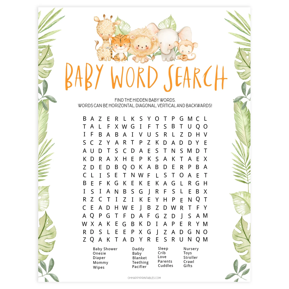 Baby Word Search Printable Safari Animals Baby Shower Games OhHappyPrintables Baby Word Search Printable Safari Animals Baby Shower Games OhHappyPrintables