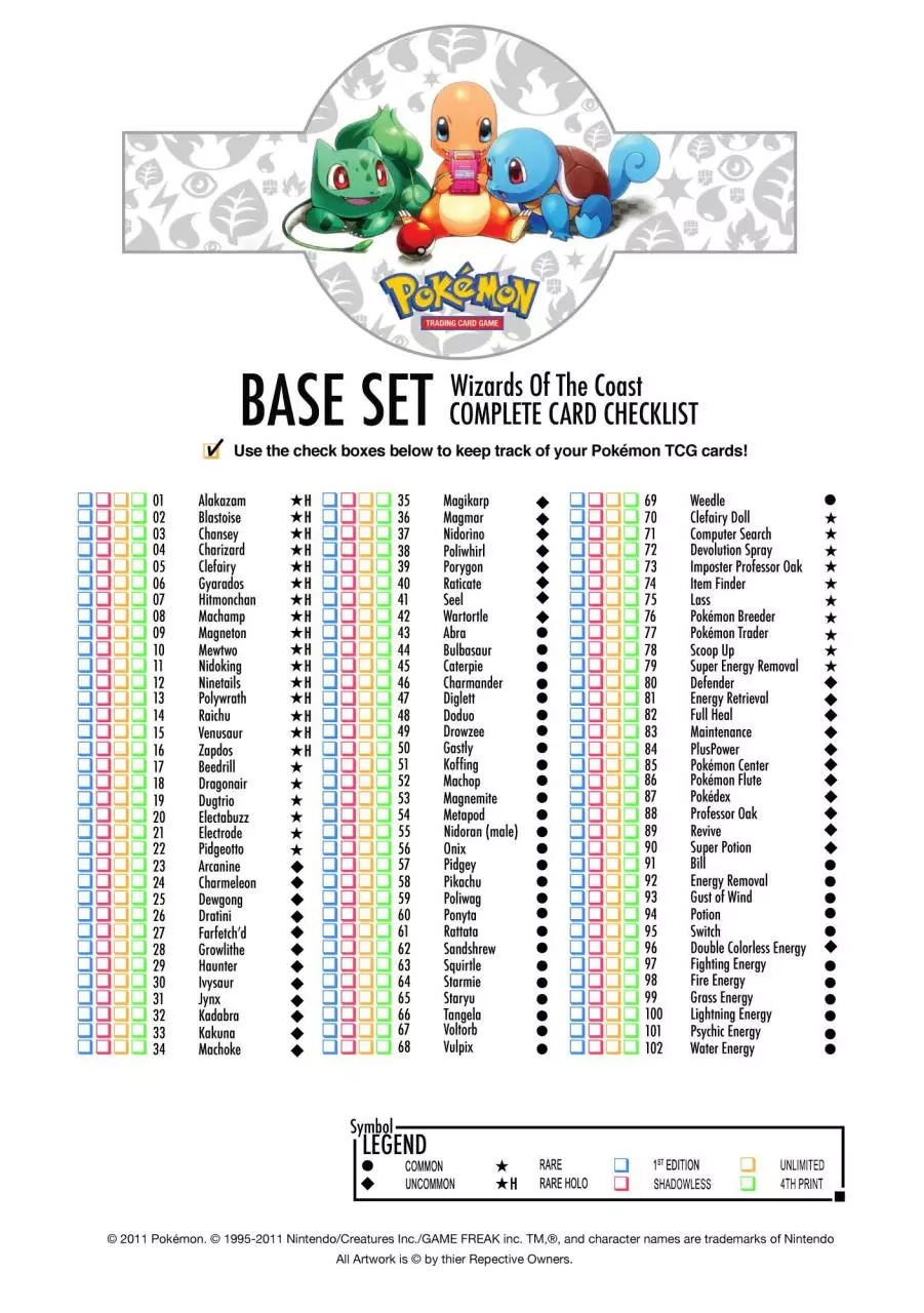 Printable List Of Pokemon