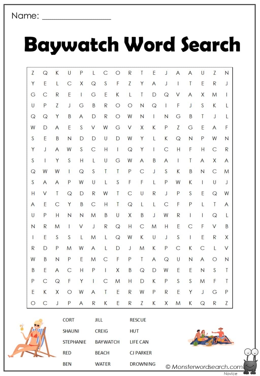 Baywatch Word Search Monster Word Search Baywatch Word Search Monster Word Search