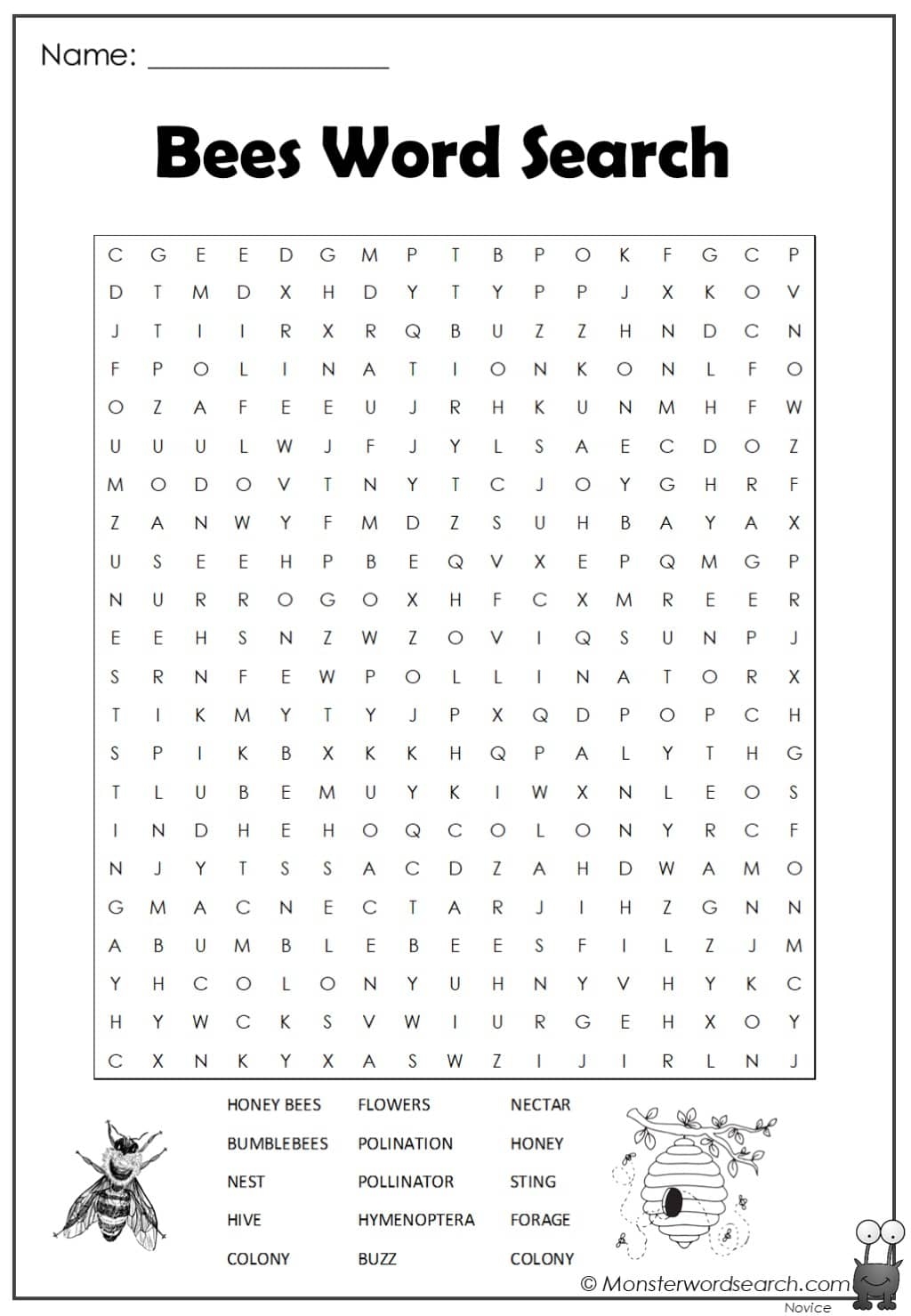 Bees Word Search Monster Word Search Bees Word Search Monster Word Search