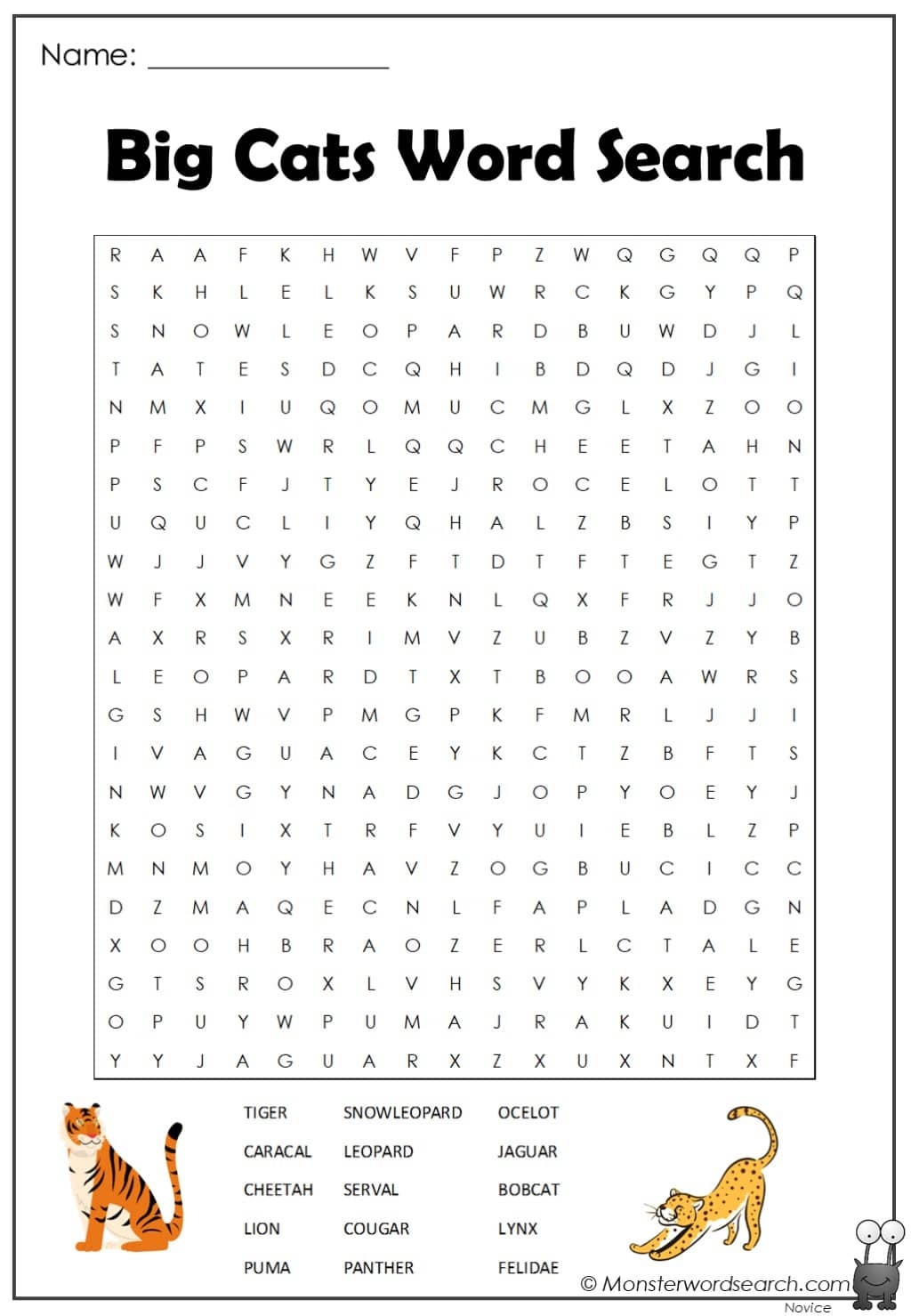 Big Cats Word Search Monster Word Search Big Cats Word Search Monster Word Search