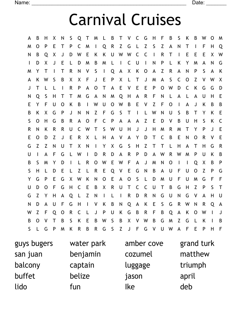 Carnival Cruises Word Search WordMint Carnival Cruises Word Search WordMint