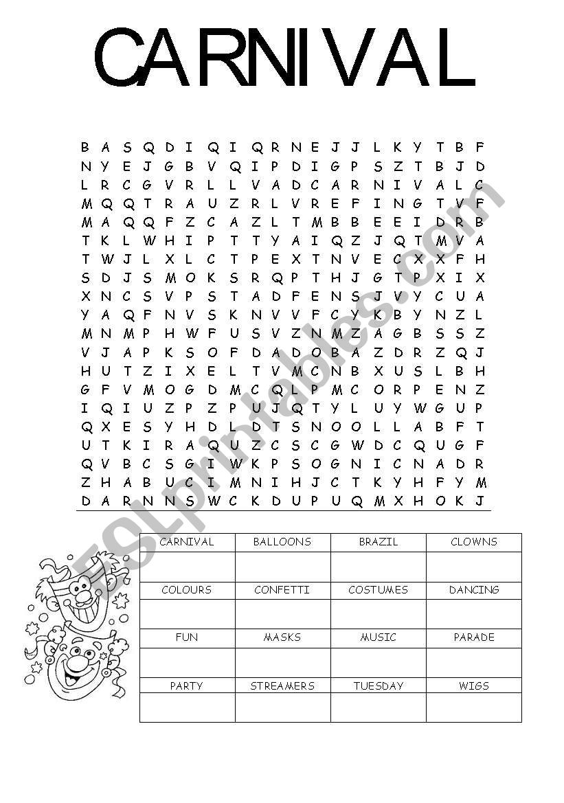 Carnival Wordsearch ESL Worksheet By Stepha Carnival Wordsearch ESL Worksheet By Stepha