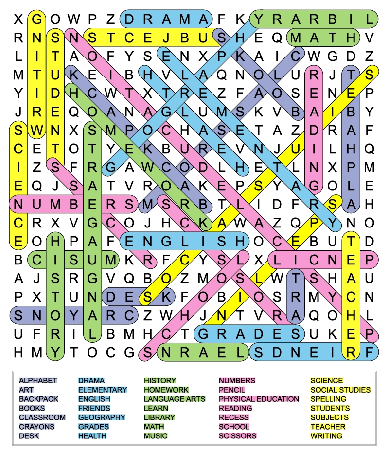 Challenging Back To School Word Search For Kids Challenging Back To School Word Search For Kids