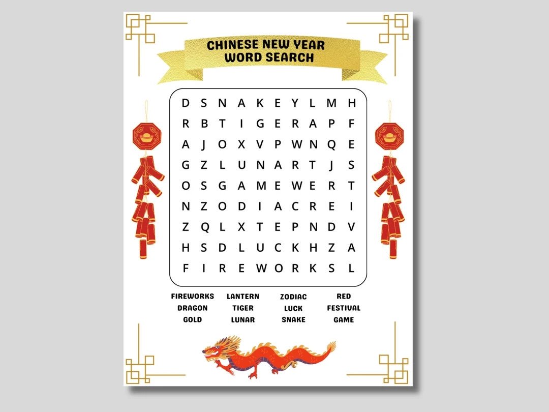 Chinese New Year Word Search Free Printable
