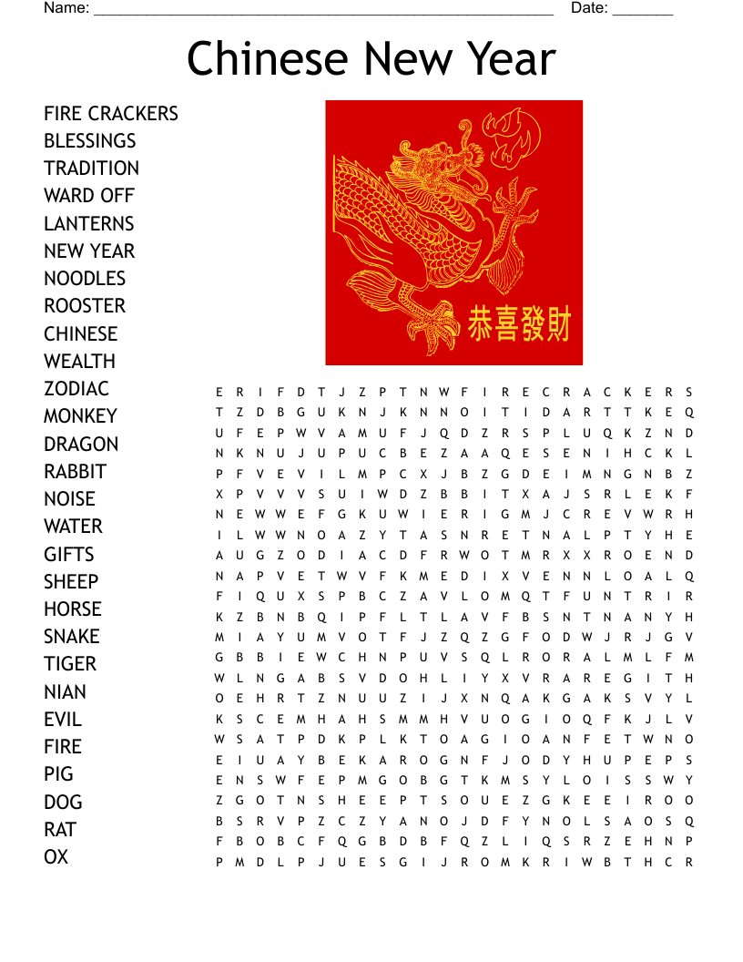 Lunar New Year Word Search Printable Lunar New Year Word Search Printable