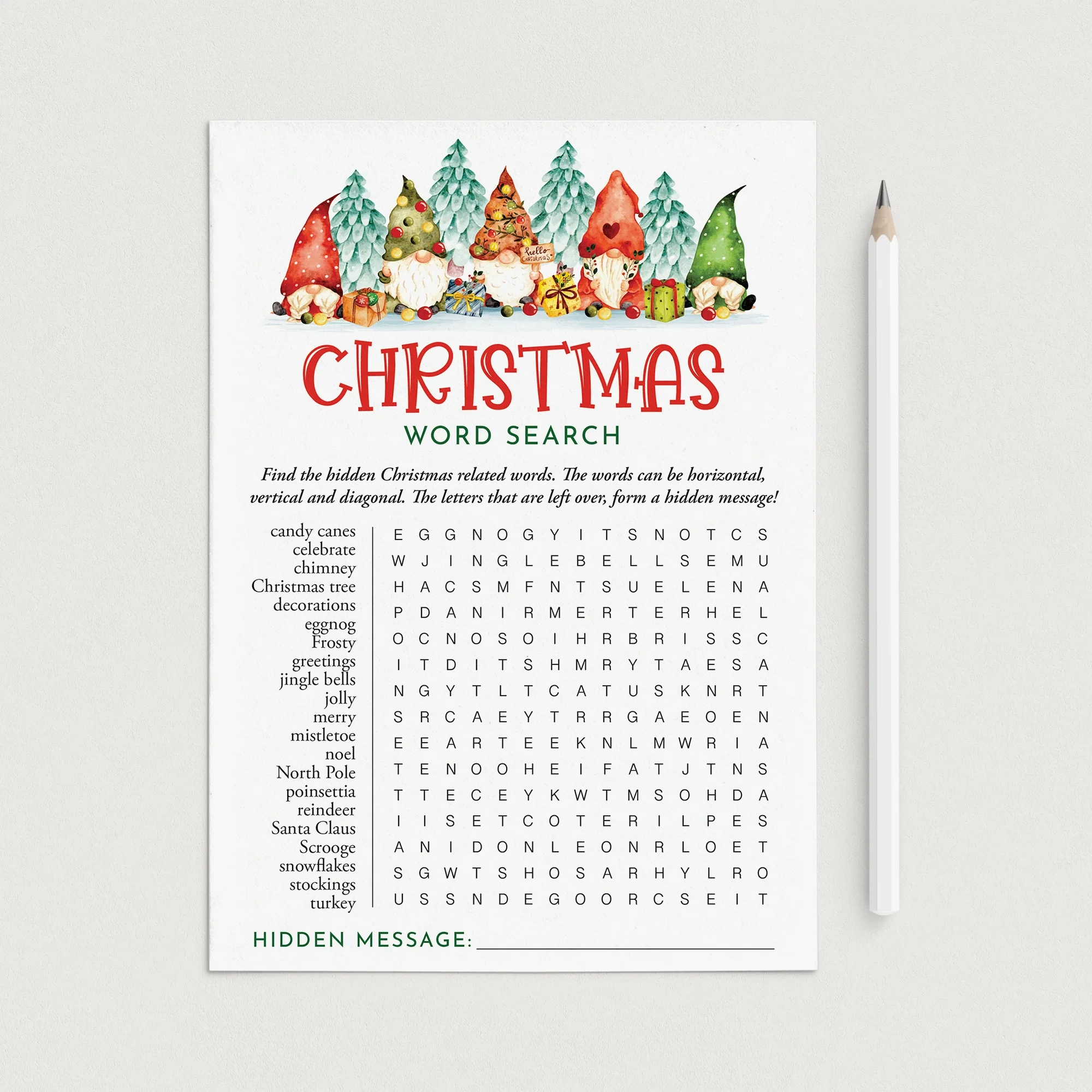 Christmas Word Find Game With Hidden Message Printable Fun Holiday Activities LittleSizzle