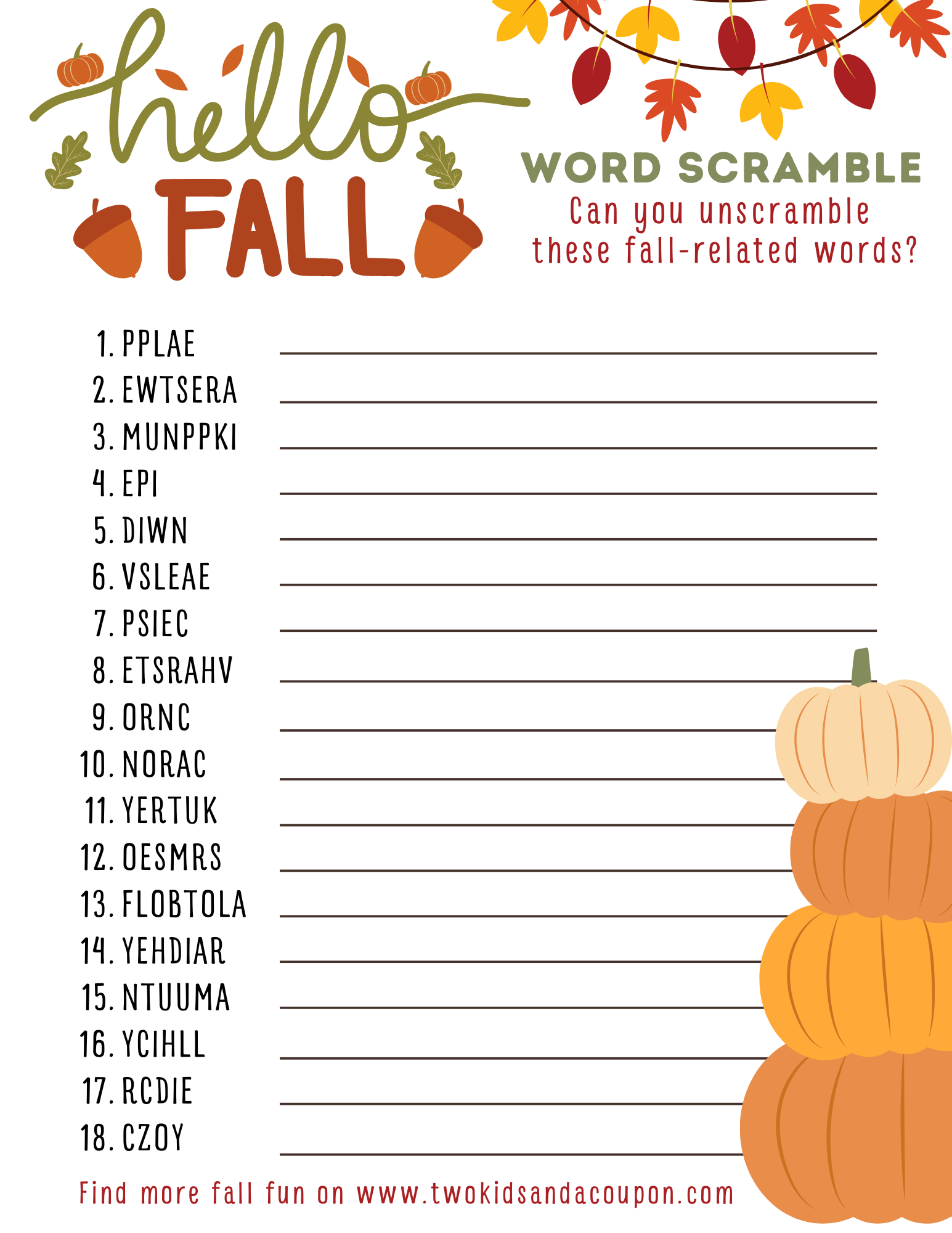 Cozy Up With A Fall Word Scramble Printable Puzzle Cozy Up With A Fall Word Scramble Printable Puzzle