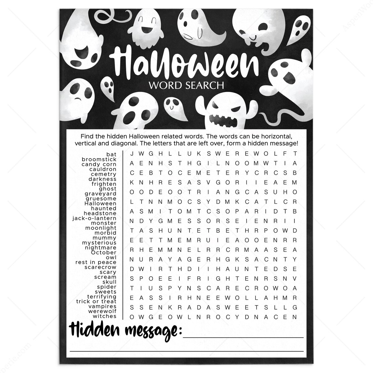 Difficult Halloween Word Search Printable Game Instant Download Difficult Halloween Word Search Printable Game Instant Download