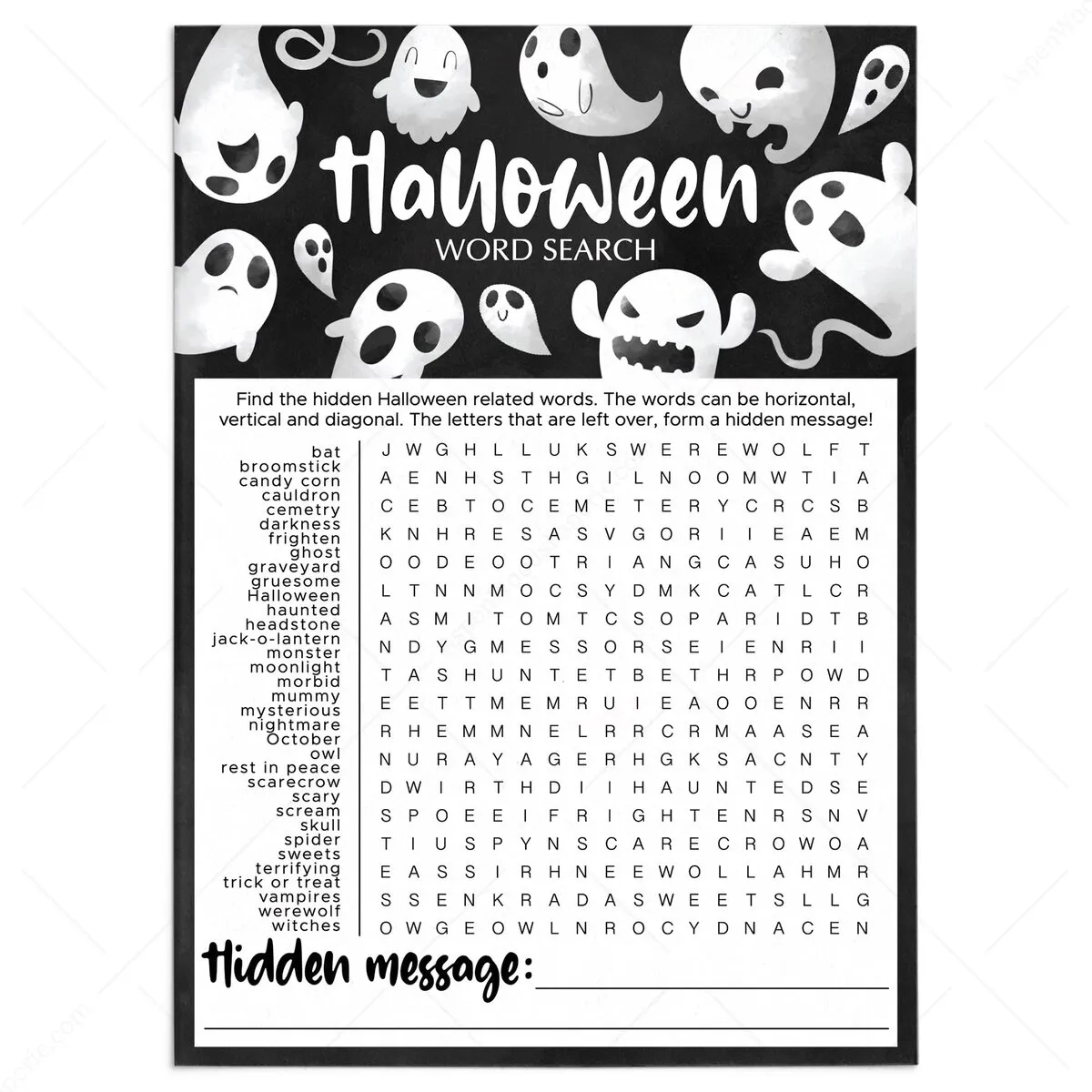 Difficult Halloween Word Search Printable Game Instant Download Difficult Halloween Word Search Printable Game Instant Download