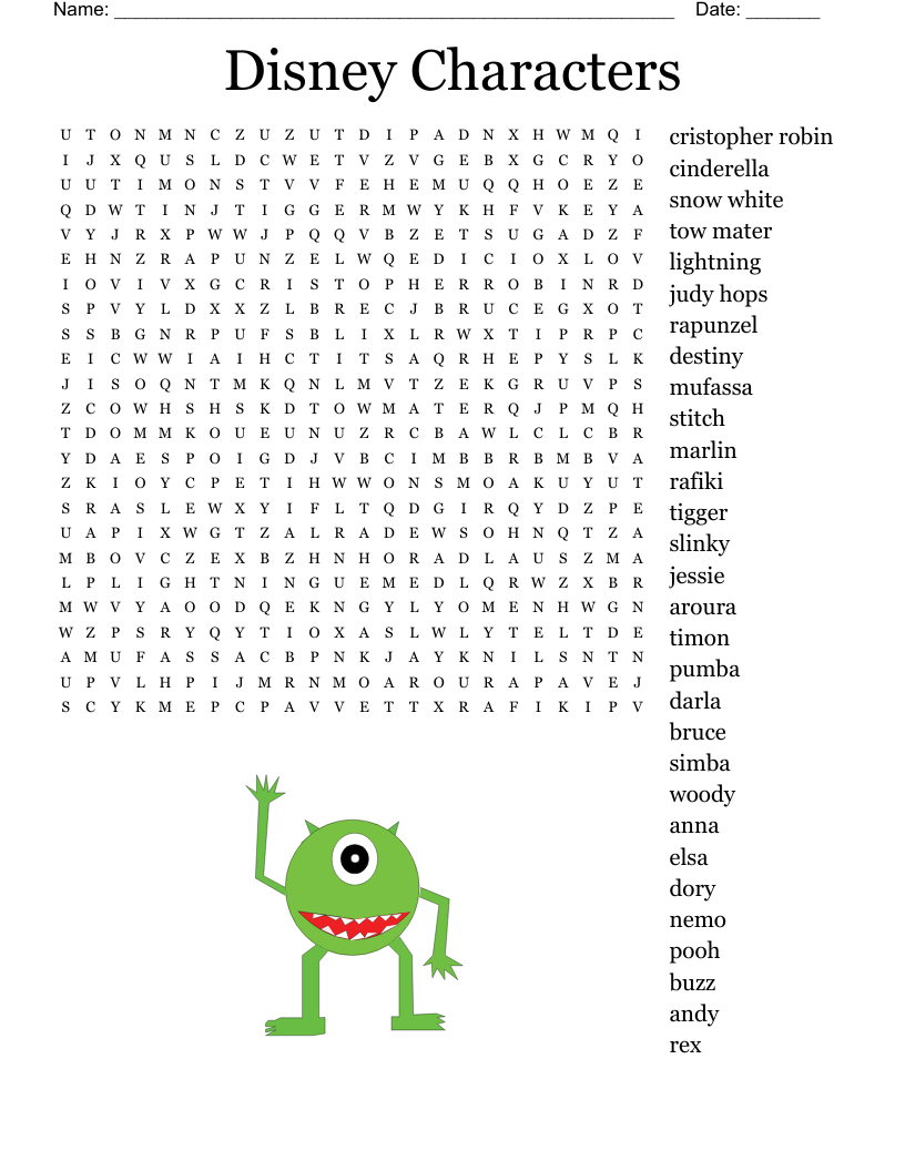Disney Characters Word Search WordMint Disney Characters Word Search WordMint