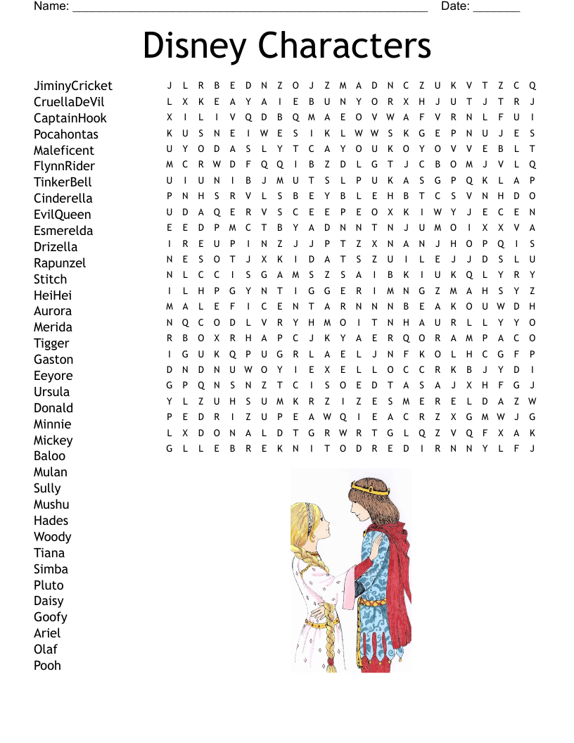 Disney Characters Word Search WordMint Disney Characters Word Search WordMint