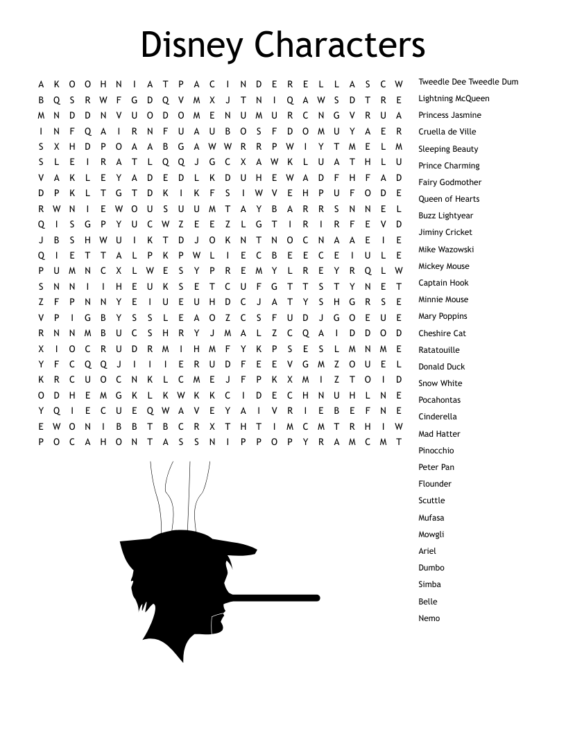 Disney Characters Word Search WordMint Disney Characters Word Search WordMint