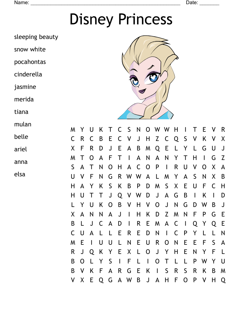 Disney Princess Word Search WordMint Disney Princess Word Search WordMint