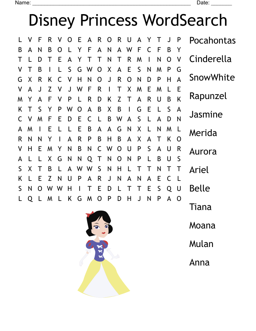 Disney Princess Word Search WordMint Disney Princess Word Search WordMint