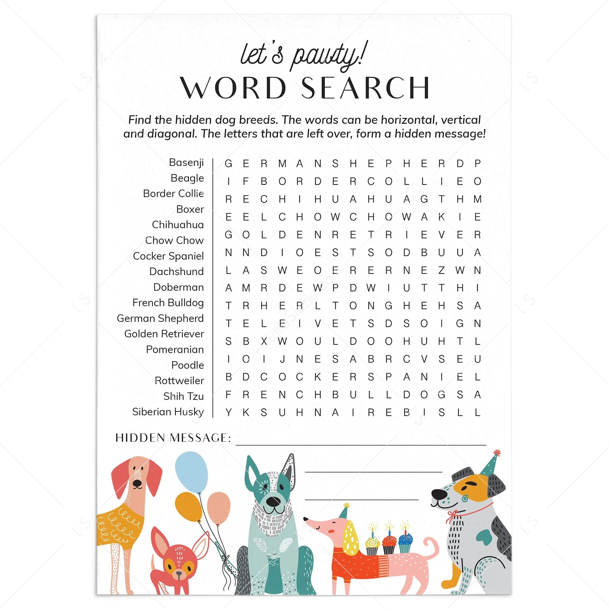 Dog Breed Word Search With Answer Key Printable Dog Party Game Ideas LittleSizzle Dog Breed Word Search With Answer Key Printable Dog Party Game Ideas LittleSizzle