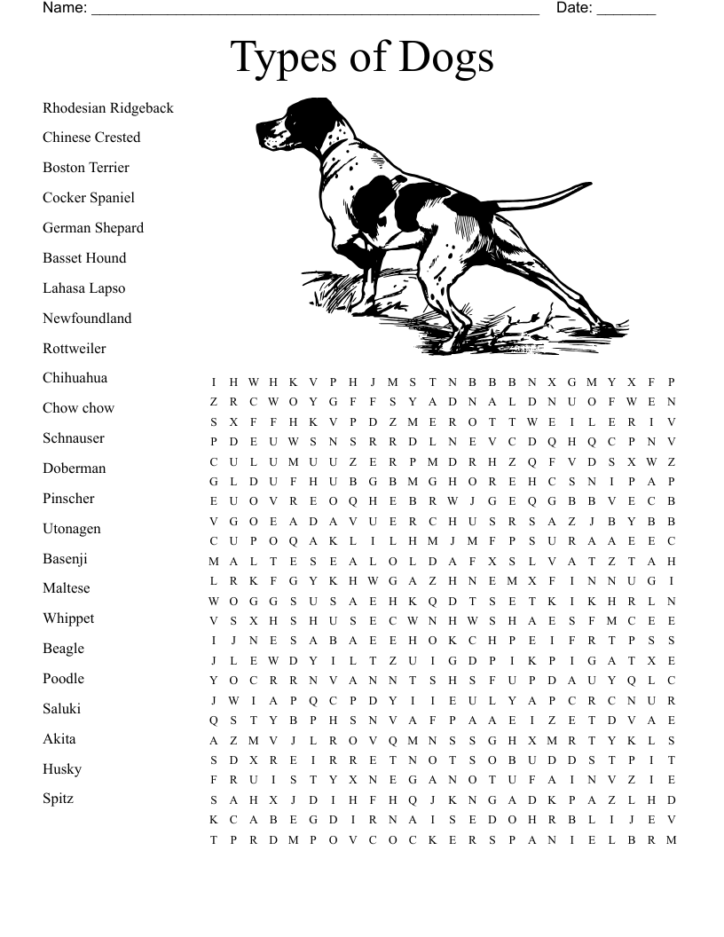 Dog Breed Word Search WordMint Dog Breed Word Search WordMint