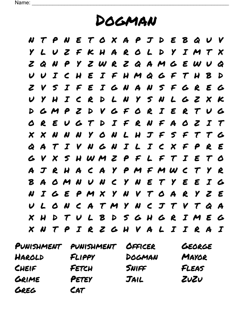 Dogman Word Search WordMint Dogman Word Search WordMint